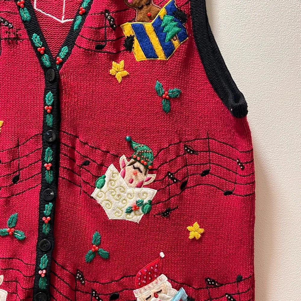 Bobbie Brooks Appliqué X-mas Motif Grandma-core Sweater Vest, Sz 18-20W, Red